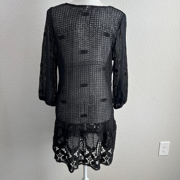 Eberjey Breezy Weave Black Floral Crochet Swim Coverup Women's M Mini Sheer - Picture 5 of 7